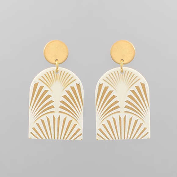 Pattern Printed Half Oval Earrings - Picture 1 of 1